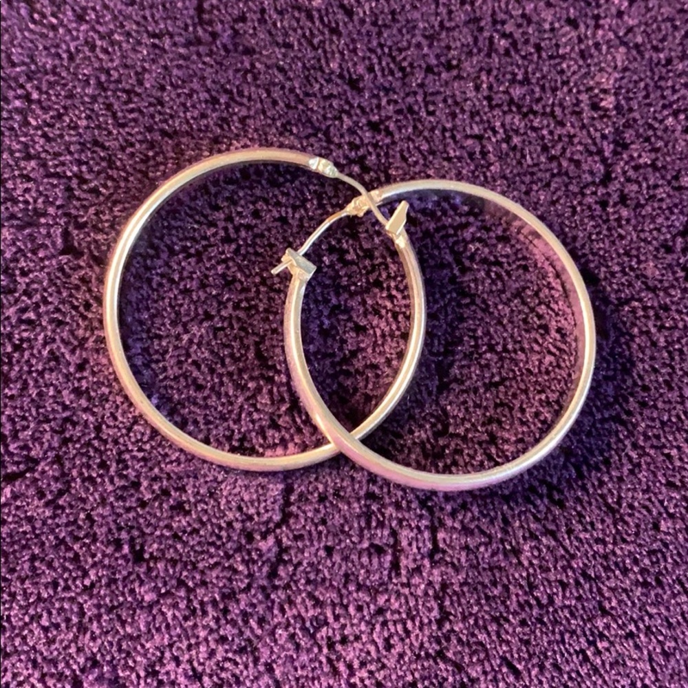 Silver Thick Banded Hoop Earrings